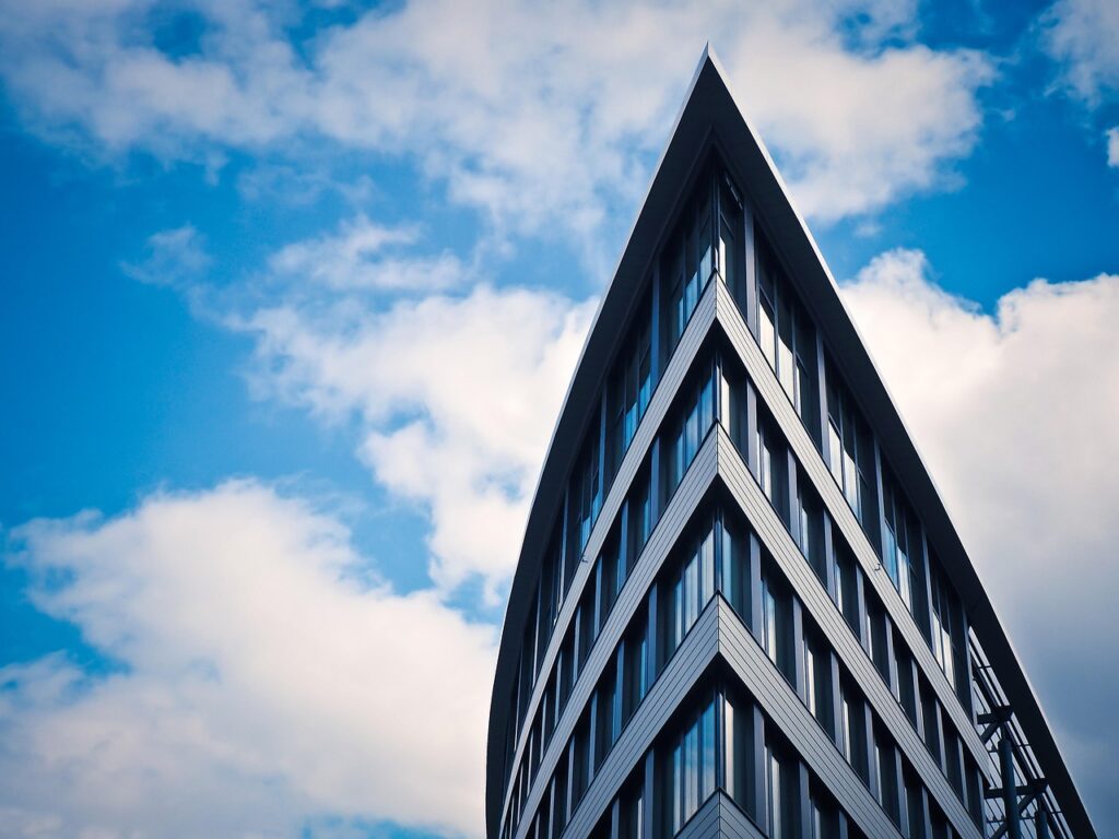 architecture, nature, modern, building, skyscraper, facade, dĂĽsseldorf, glass windows, structure, city, pointed, modern building, modern architecture, sky, clouds, high-rise, high-rise building